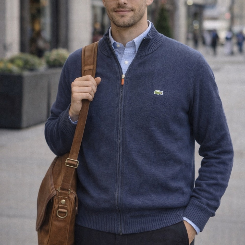 Lacoste Navy Blue Zip up Sweater (size 4 / medium)‎ Y2K 2000s preppy